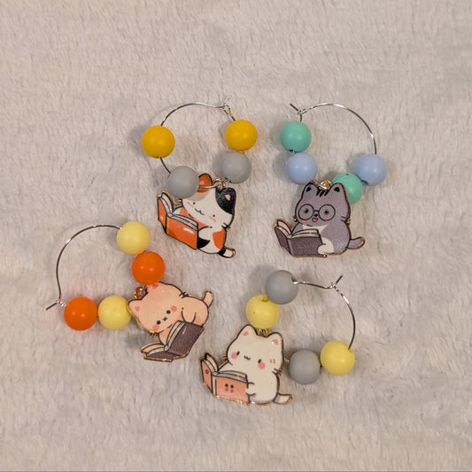 Bookish Cat Wine Glass Charms